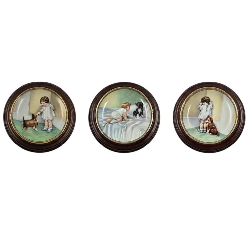 Vintage Hamilton Collection Bessie Pease Plates Set Van Hygan Smythe Frames